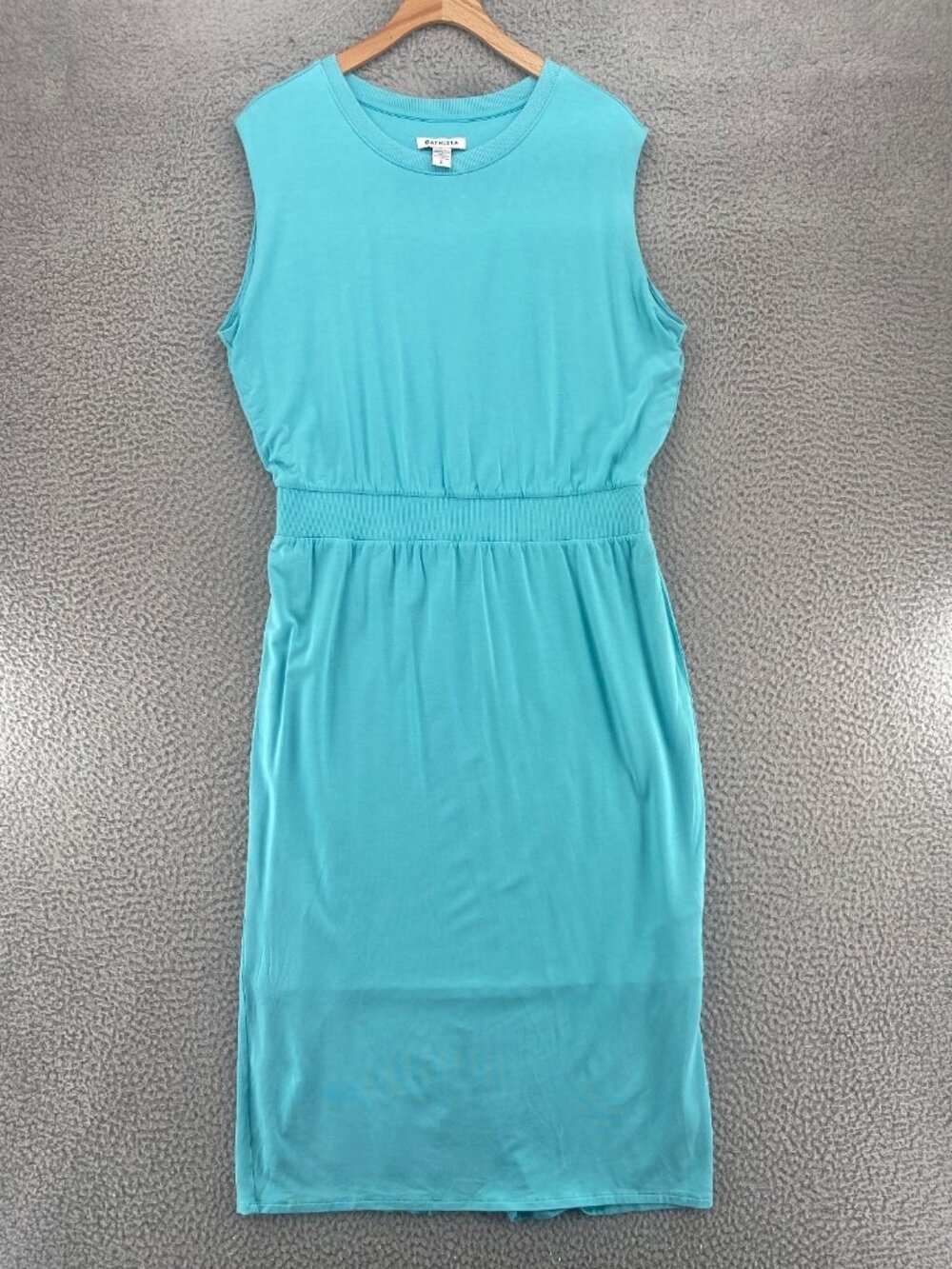 Athleta Dress Womens Large Santorini Blue Cinch Sleeveless Midi Stretch Resort